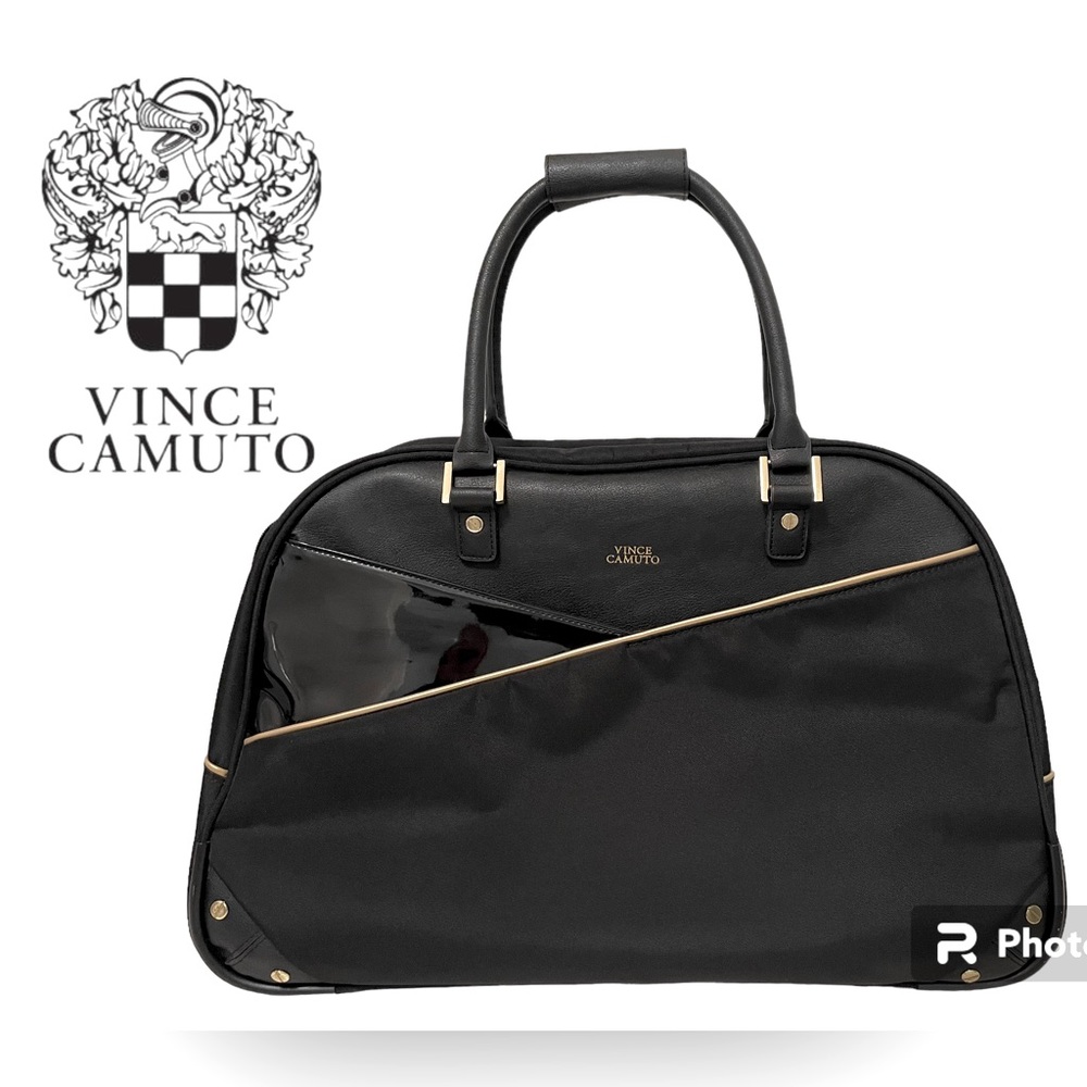 LIKE NEW VINCE CAMUTO Nylon & Vegan Leather Black Weekender Travel Bag!